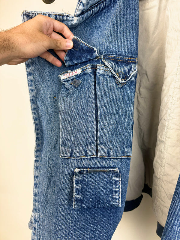 1980s Katharine Hamnett padded denim double breasted bomber