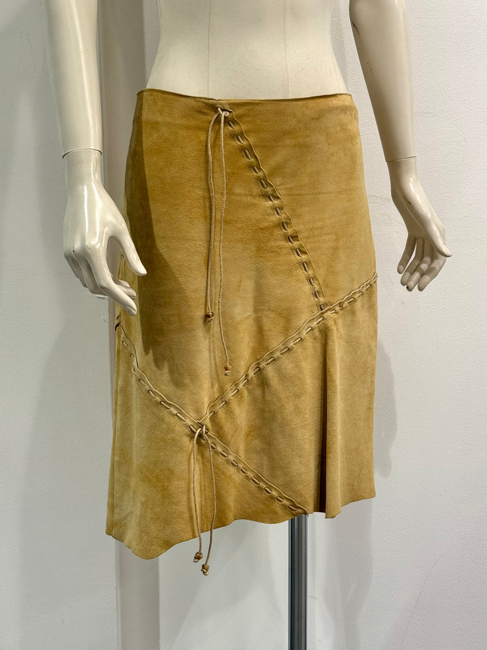 S/S2002 Dolce & Gabbana patchwork asymmetrical suede leather skirt