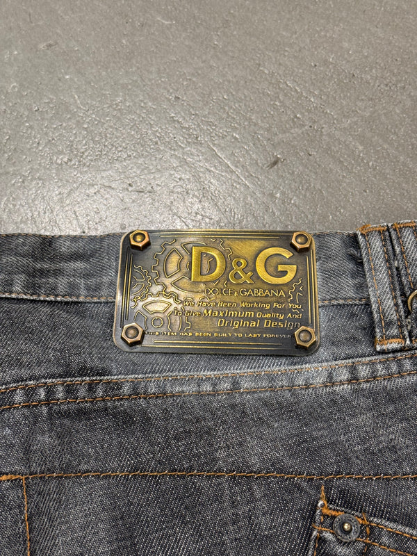 2003 Dolce & Gabbana asymmetrical heavy faded jeans