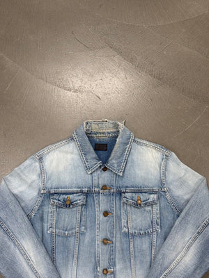 2020 Saint Laurent light wash distressed denim trucker jacket