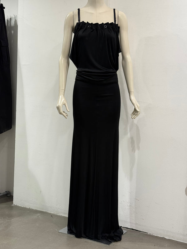 2000s Plein Sud buttons cowl-neck long evening dress