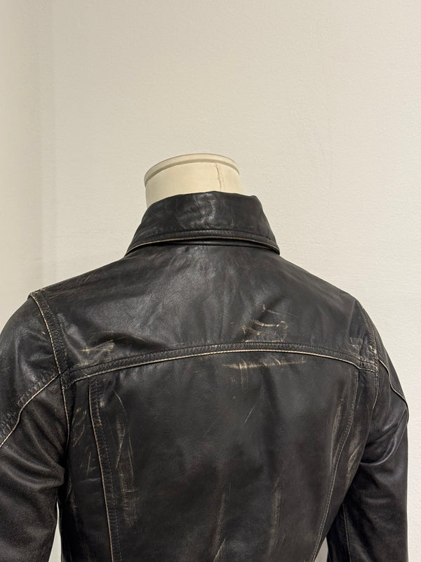 2000S Roberto Cavalli faded distressed leather jacket