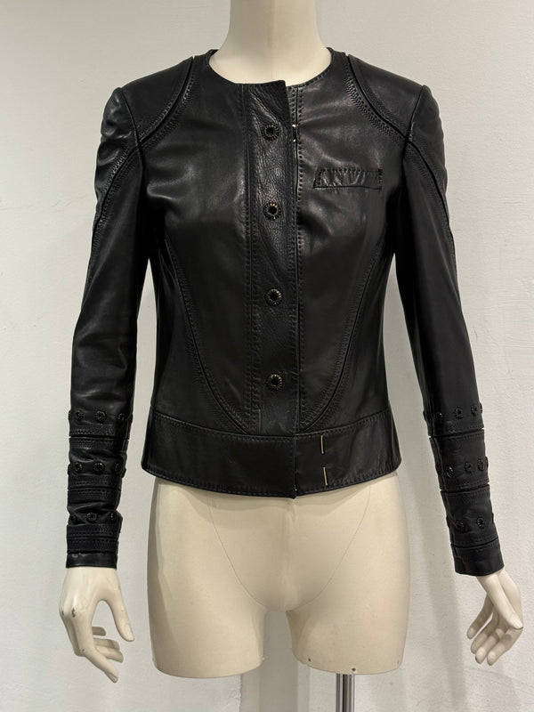 S/S2004 Gucci by Tom Ford collarless panel leather jacket