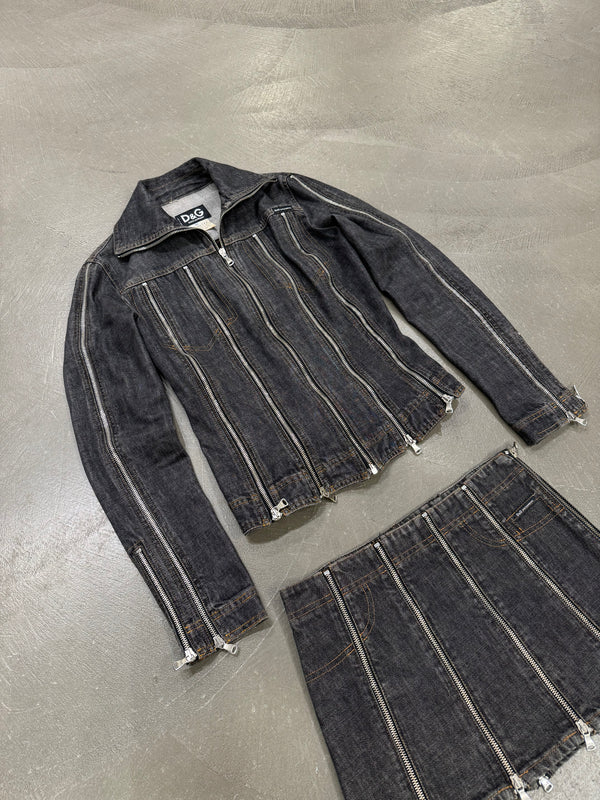 S/S 2004 Dolce & Gabbana zipper denim set (jacket + skirt)