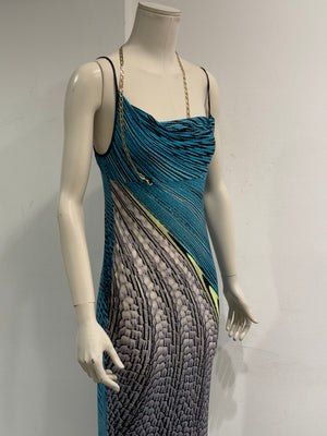 S/S2001 Roberto Cavalli Psychedelic print chain evening dress
