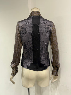 2000s Roberto Cavalli silk embroidered blouse