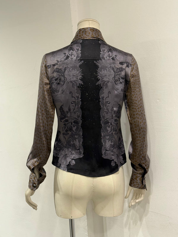 2000s Roberto Cavalli silk embroidered blouse