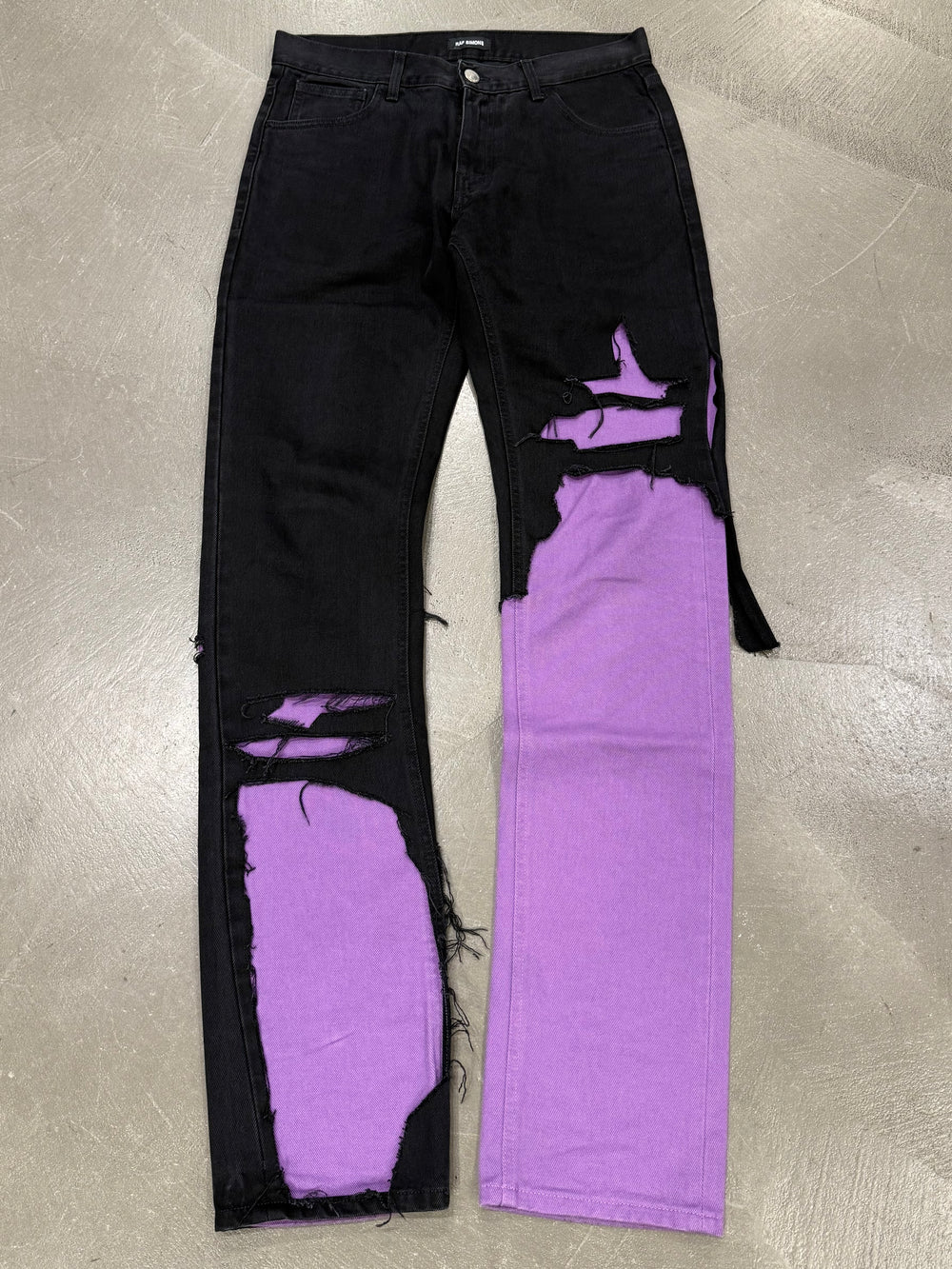 S/S2020 Raf Simons distressed patchwork purple contrast jeans
