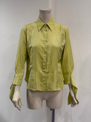 2000s Roberto Cavalli lime green silk shirt with flared cuffs