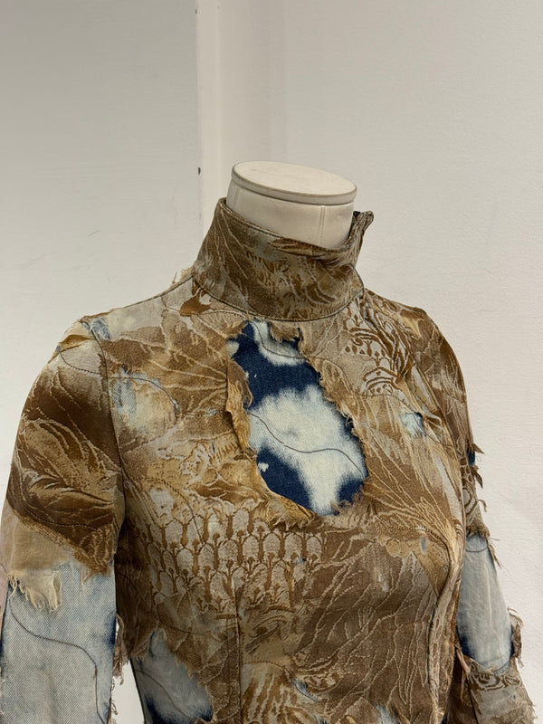 A/W2001 Roberto Cavalli “phoenix” double layer destroyed runway denim jacket