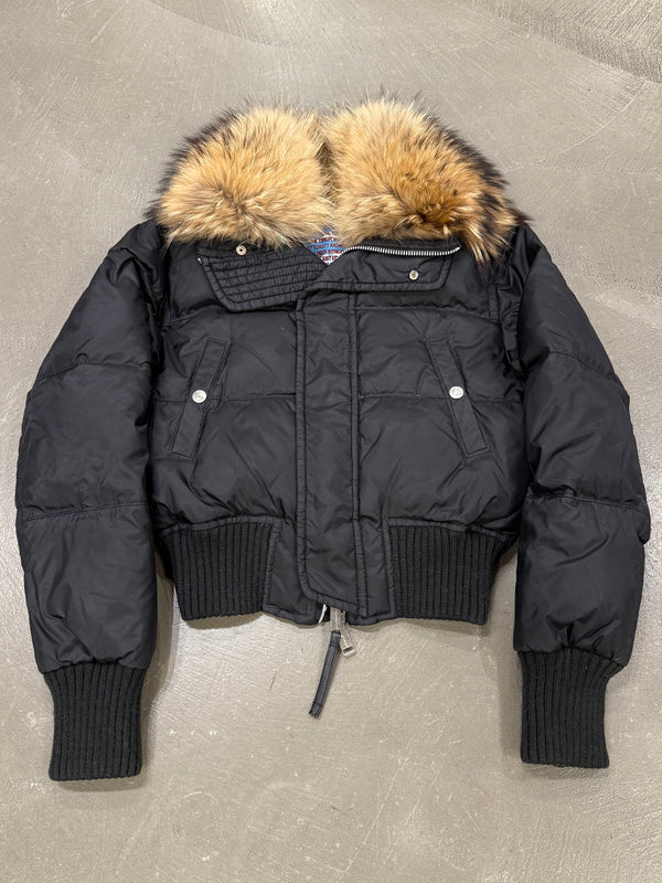 2000s Dsquared2 raccoon fur cropped puffer jacket
