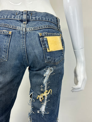 S/S 2001 Dolce & Gabbana safety pin punk jeans with broches