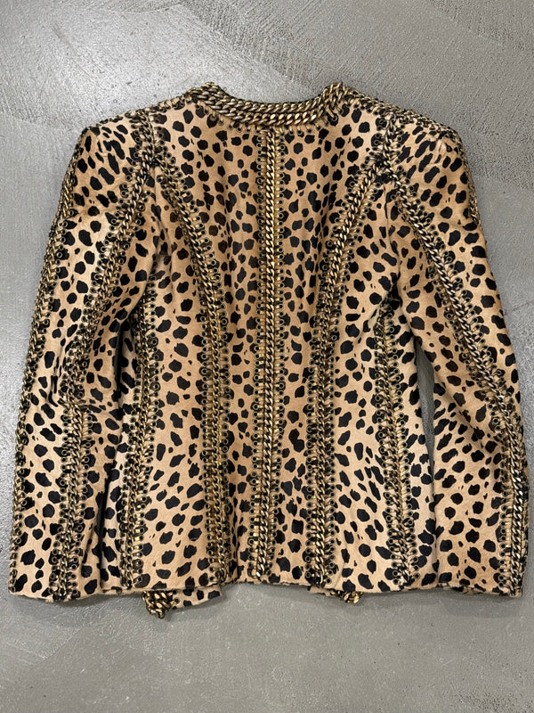 A/W2010 Balmain by Christophe Decarnin leopard pony hair metal chain jacket