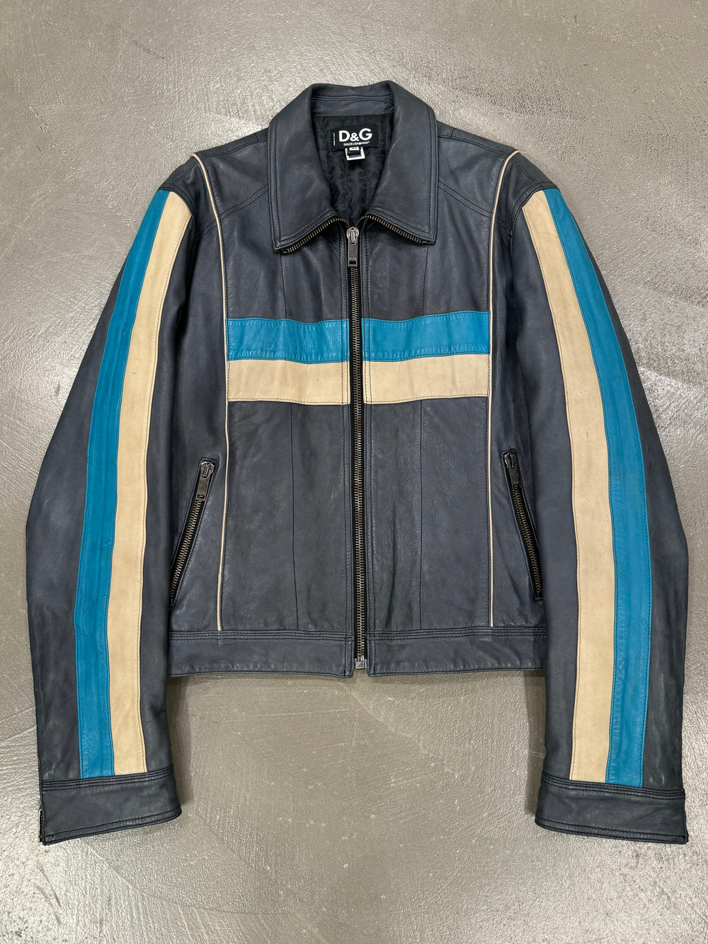 S/S2001 Dolce & Gabbana Striped Calfskin Leather Racing Jacket