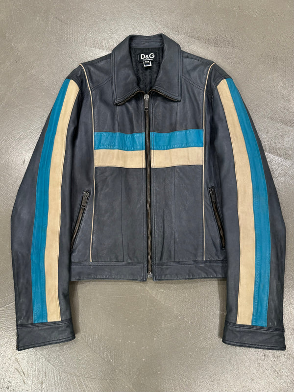 S/S2001 Dolce & Gabbana Striped Calfskin Leather Racing Jacket