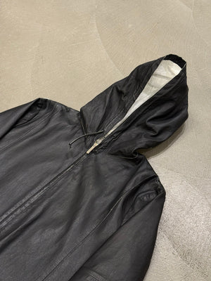 2012 Emporio Armani black leather hooded jacket