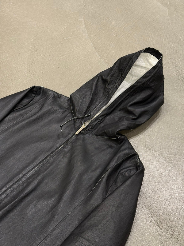 2012 Emporio Armani black leather hooded jacket