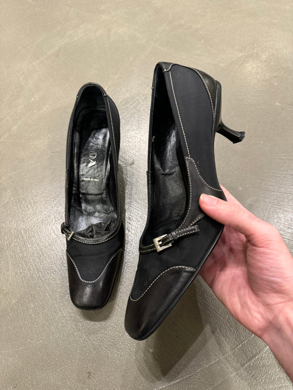 2000s Prada kitten heels nylon and leather