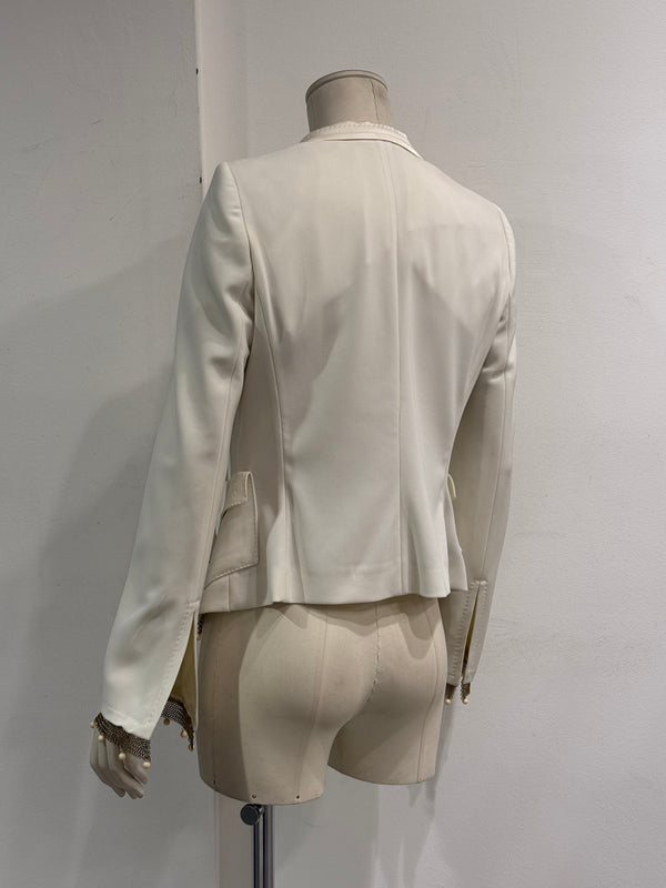 2005 Roberto Cavalli gold chain pearl trim jacket