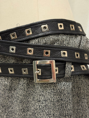 2000s Gianni Versace bondage studded wool skirt