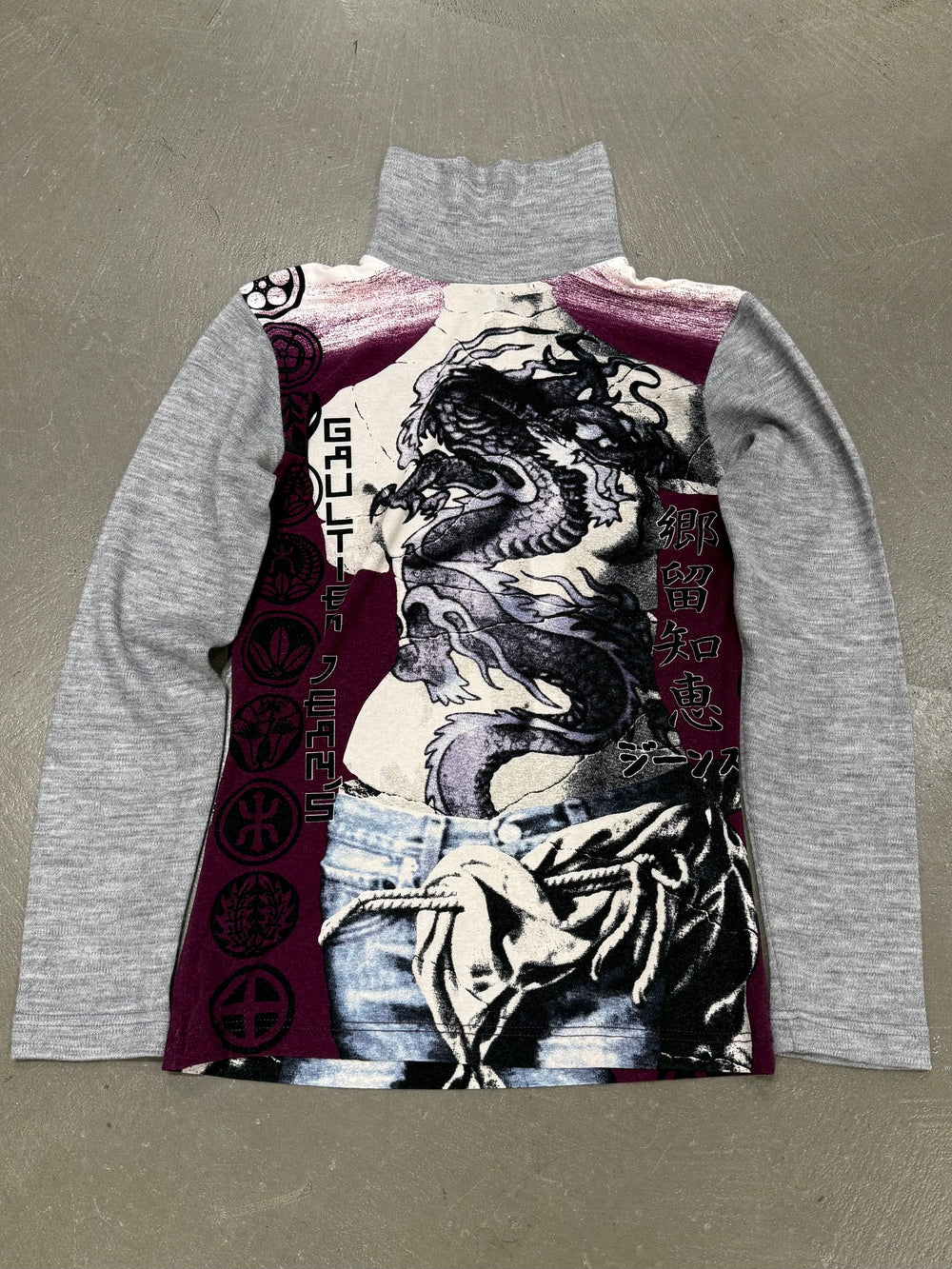 2000s Jean Paul Gaultier dragon print turtleneck top