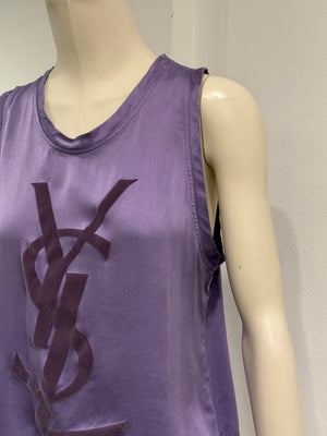 2000s Yves Saint Laurent by Tom Ford logo lace hem silk top