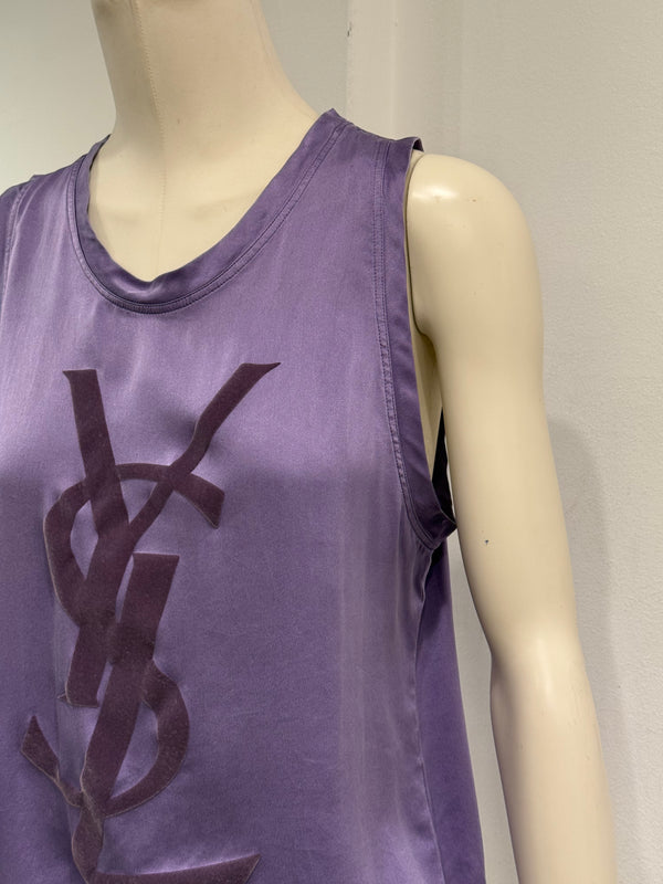 2000s Yves Saint Laurent by Tom Ford logo lace hem silk top