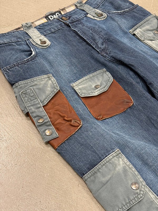 2000s Dolce & Gabbana patchwork multi-pocket cargo jeans