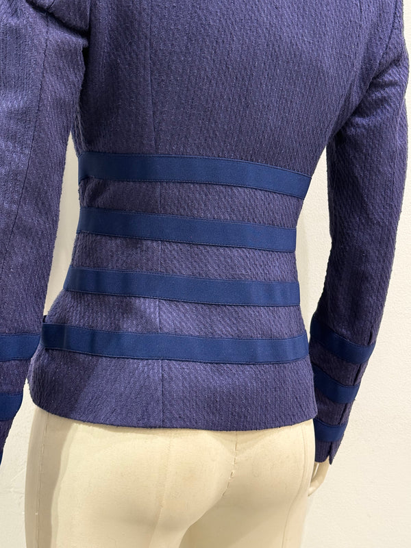 2000s Versace textured strap-detail bondage fitted blazer