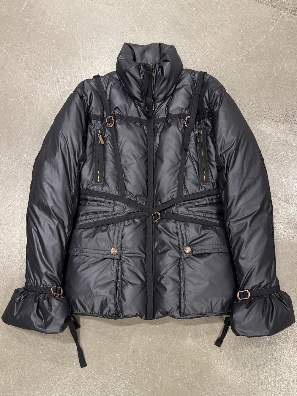 1990s Roberto Cavalli harness bondage puffer jacket