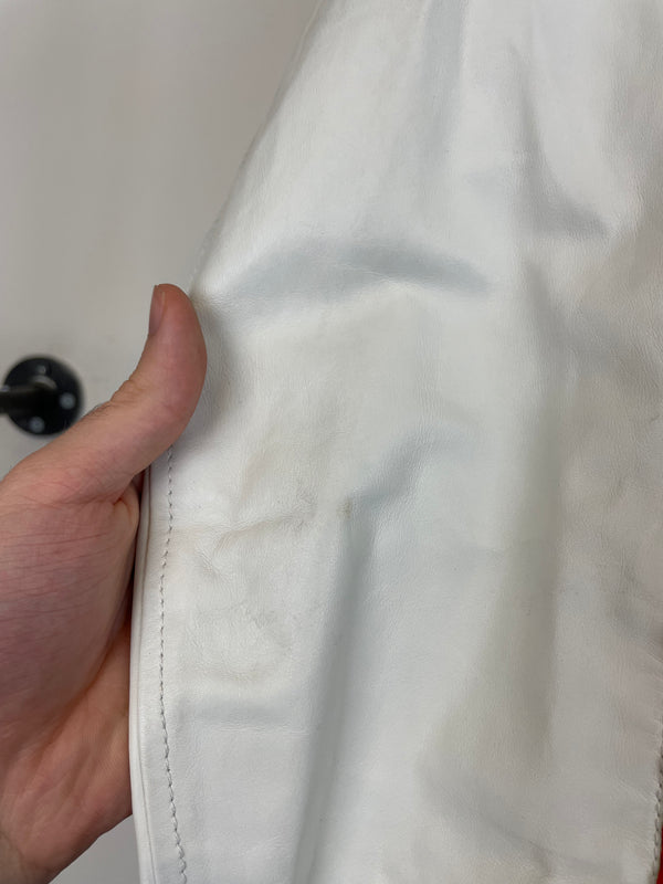 2000s Prada Red Line moto white leather jacket