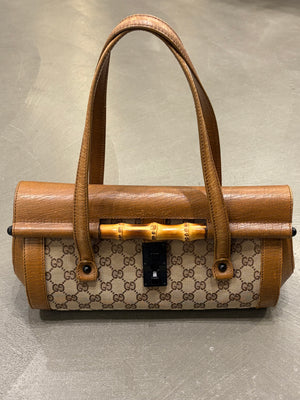1990s Gucci monogram shoulder bag with bamboo detail