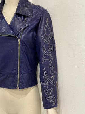 1980s Claude Montana embroidered sleeve leather jacket