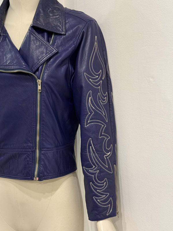 1980s Claude Montana embroidered sleeve leather jacket