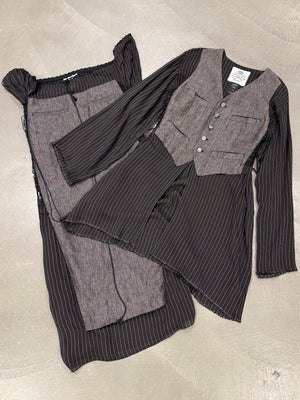 1990s Jean Paul Gaultier deconstructed pinstripe top skirt set