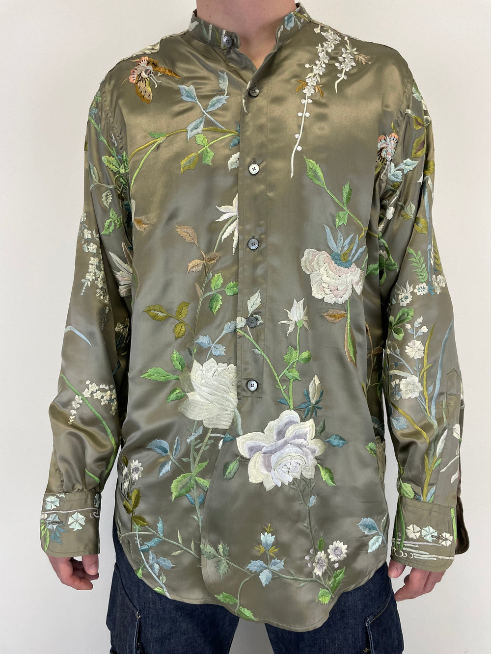 SS2003 Gucci by Tom Ford floral silk embroidered shirt