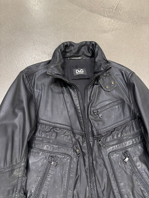 2008 Dolce & Gabbana hybrid leather/nylon cargo zipper jacket