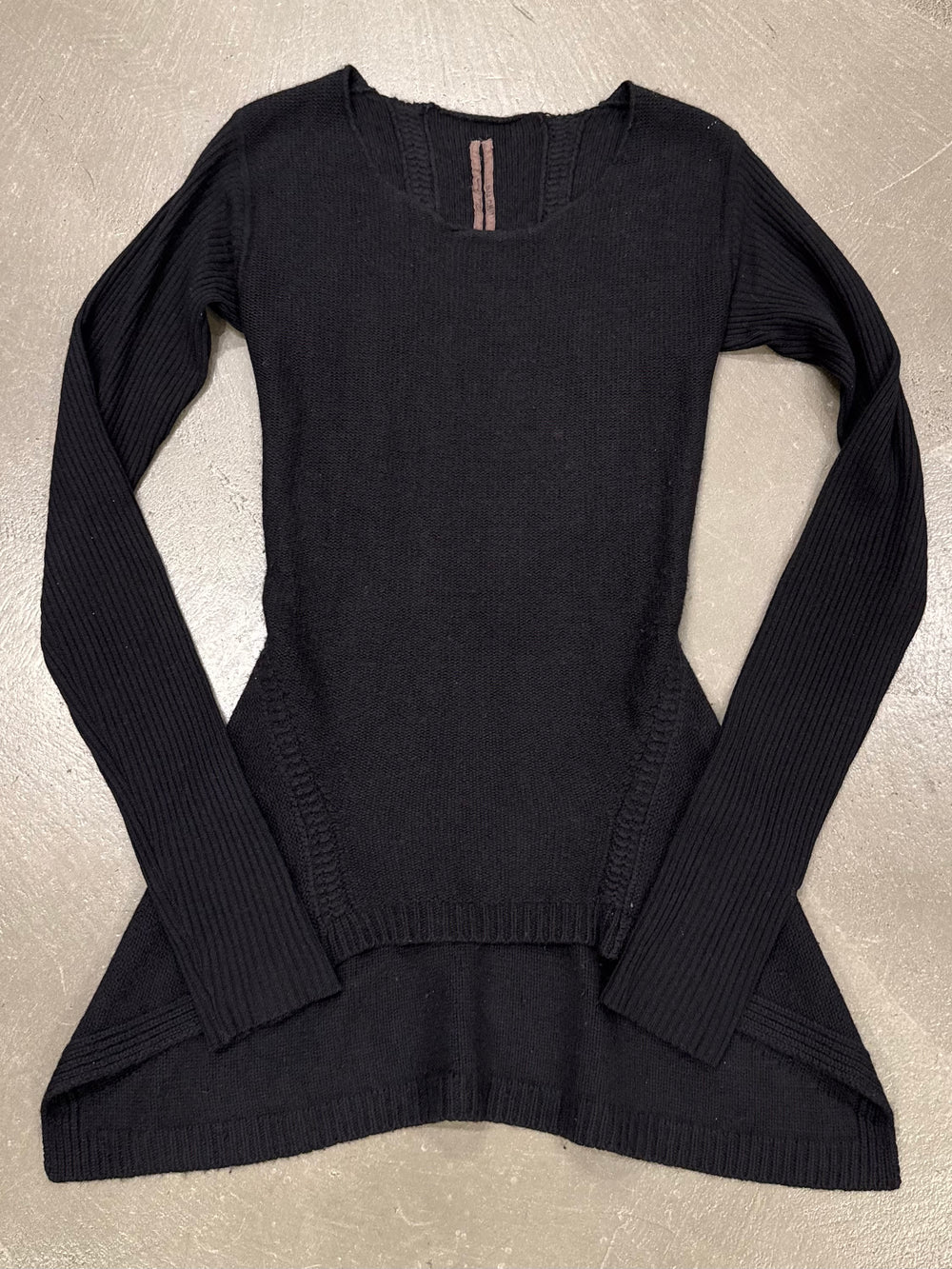 2000s Rick Owens asymmetric hem long sleeve knit top