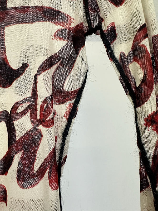 AW2001 Jean Paul Gaultier Blood Script sheer mesh top