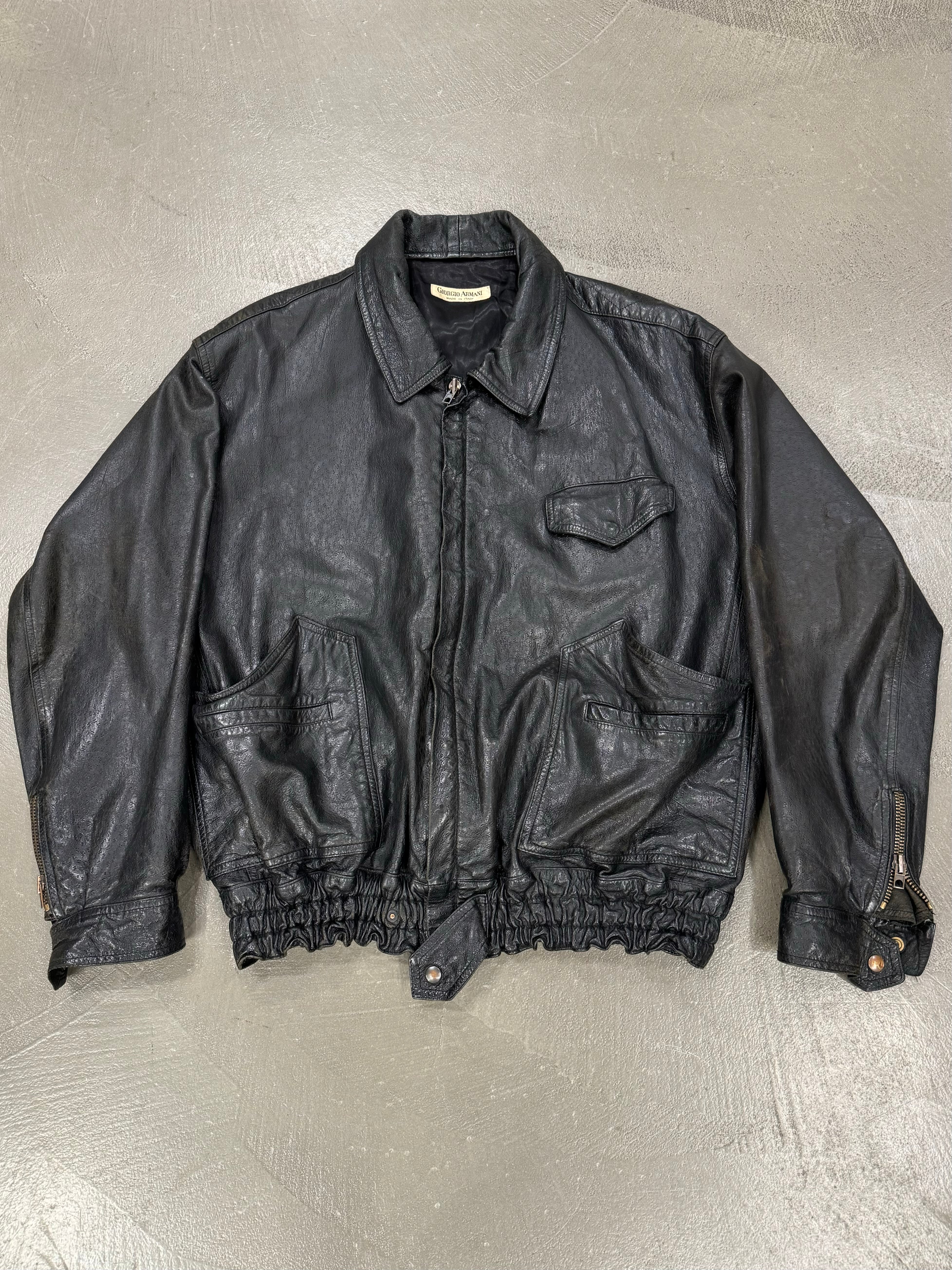 Giorgio Armani 黒レザーボンバージャケット A/W1982 Giorgio Armani leather cargo bomber jacket