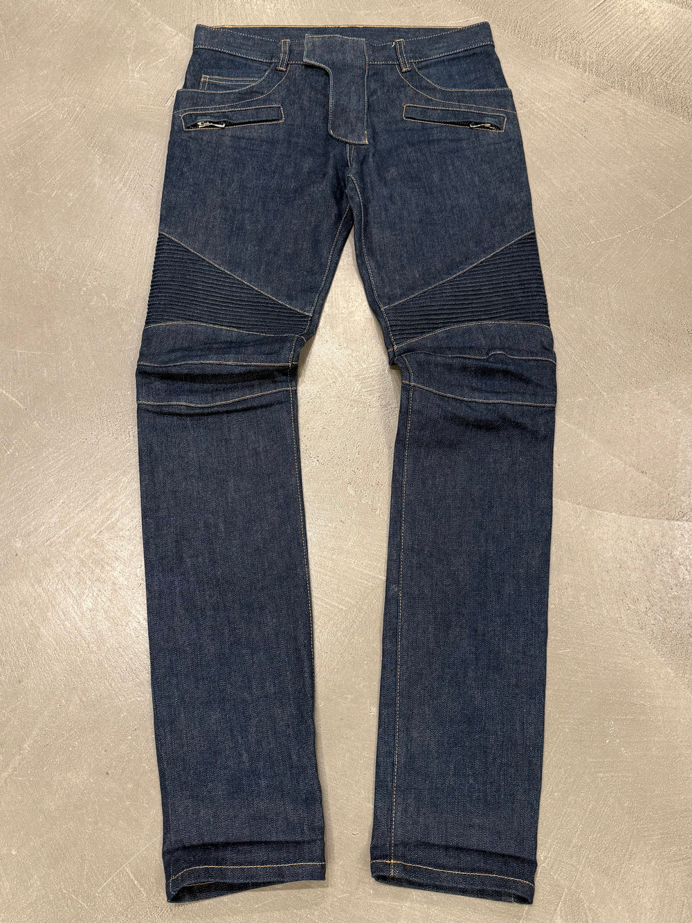 2010s Balmain ribbed panel denim biker pants