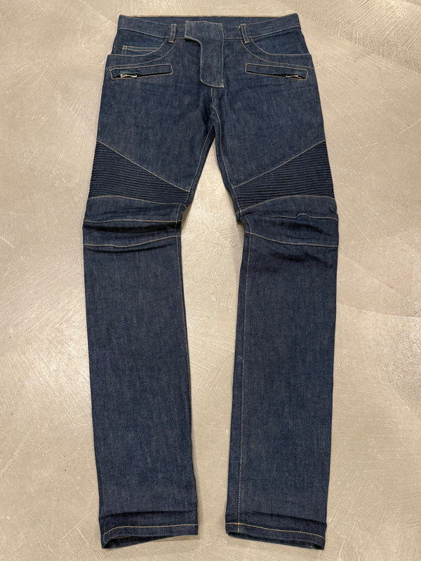 2010s Balmain ribbed panel denim biker pants