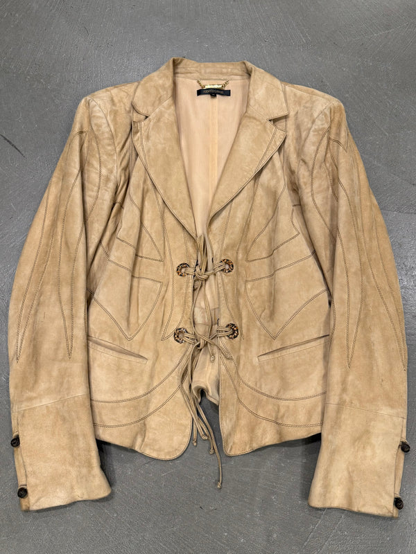 2002 Roberto Cavalli butterfly lace-up leather jacket