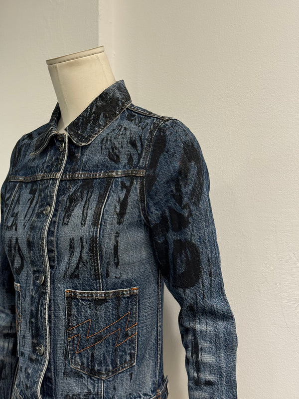 A/W 1997-1998 Walter Van Beirendonck “kiss the future” painted denim jacket