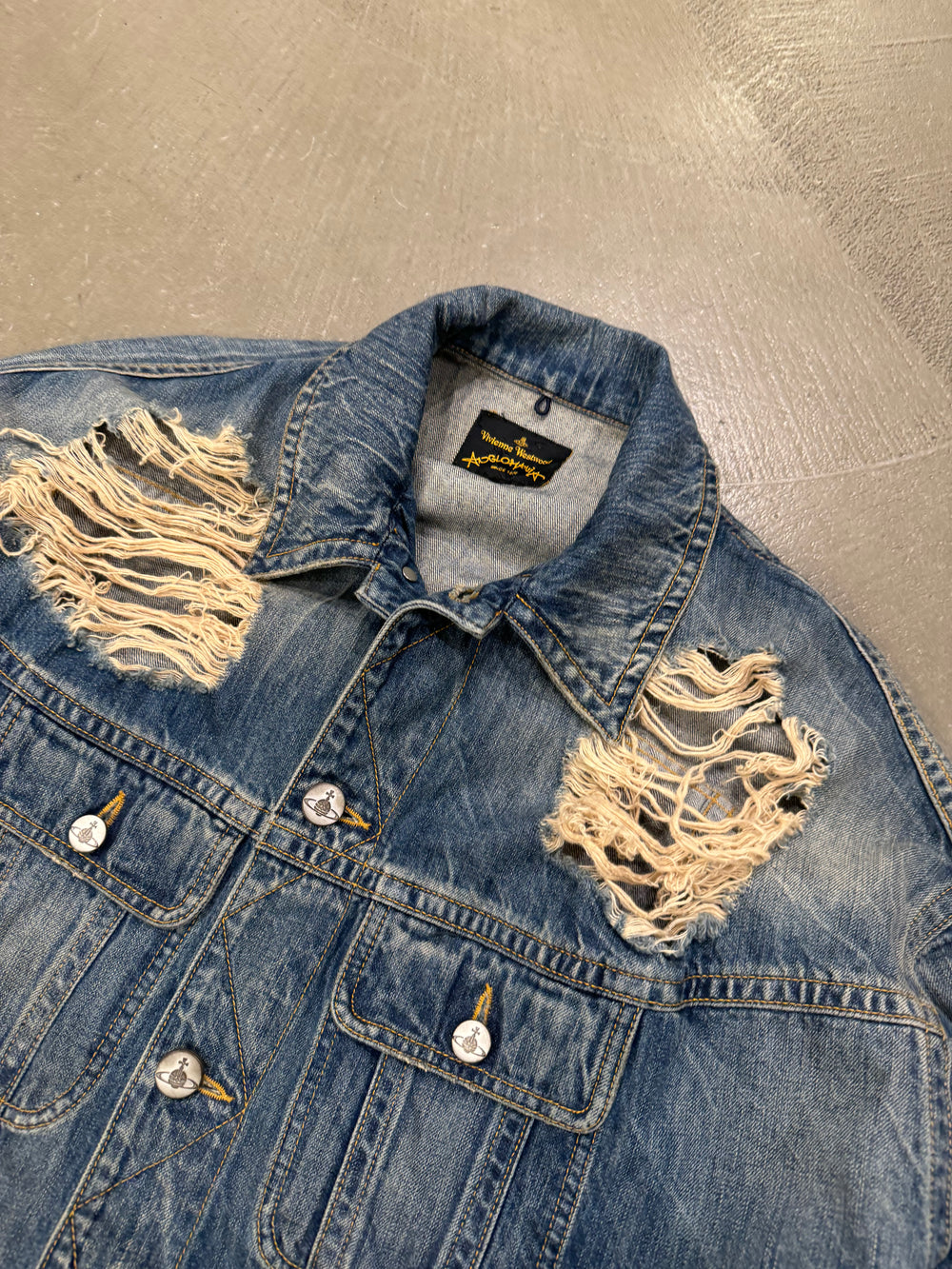 2000s Vivienne Westwood distressed oversized denim jacket