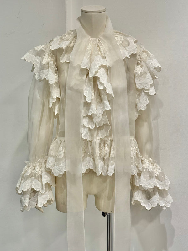 2020s Dolce & Gabbana Sheer ribbon-tie corset blouse shirt
