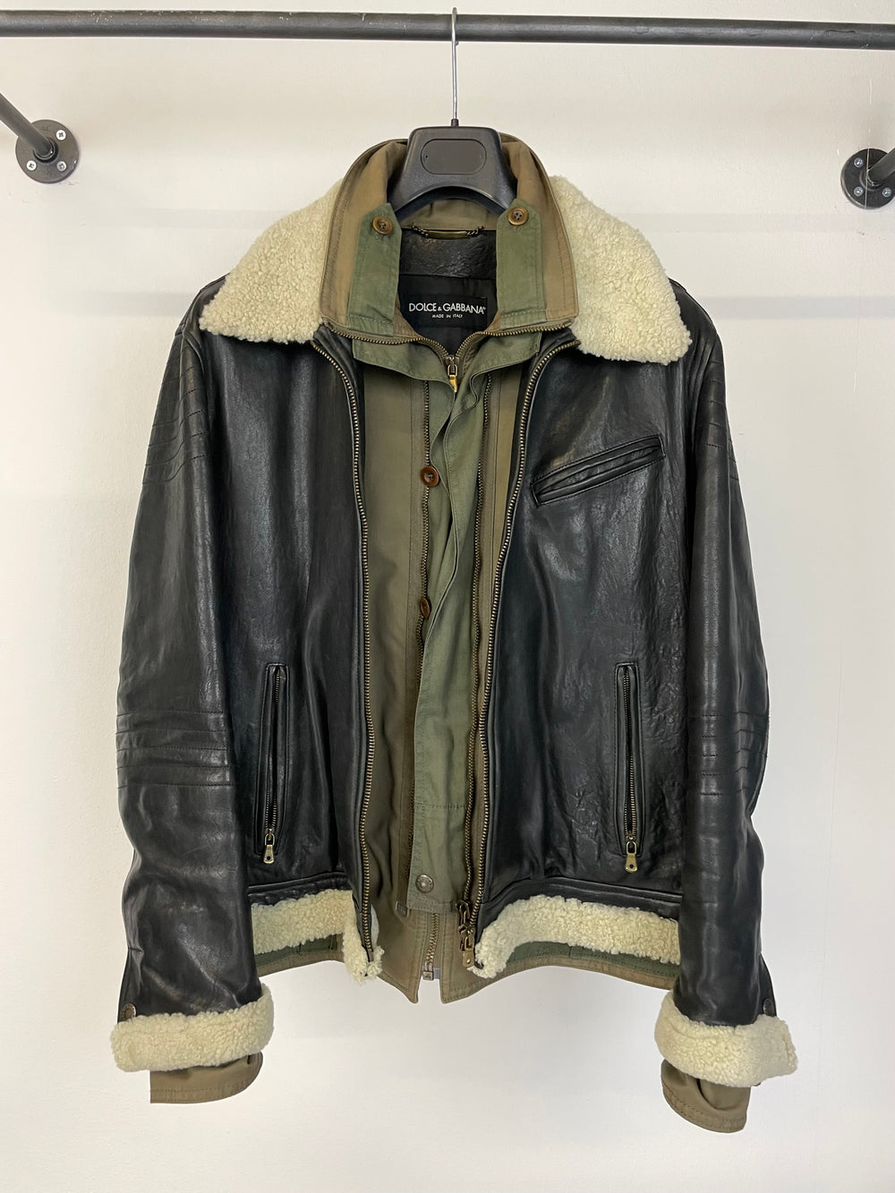 AW2005 Dolce & Gabbana hybrid military shearling jacket