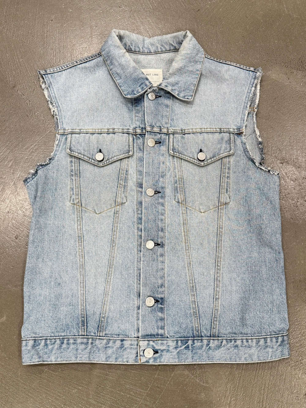 2000s Helmut Lang light wash raw edge denim vest