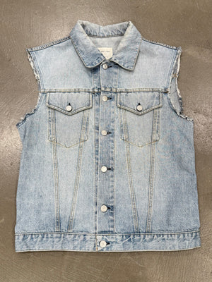 2000s Helmut Lang light wash raw edge denim vest