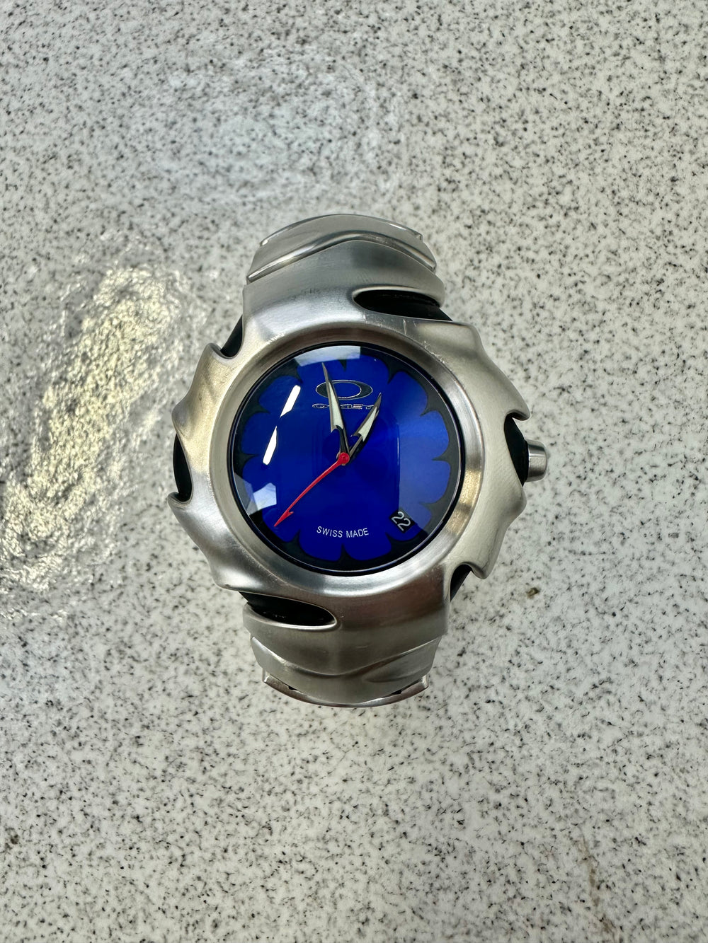 2006 Oakley Blade II brushed stainless steel blue watch